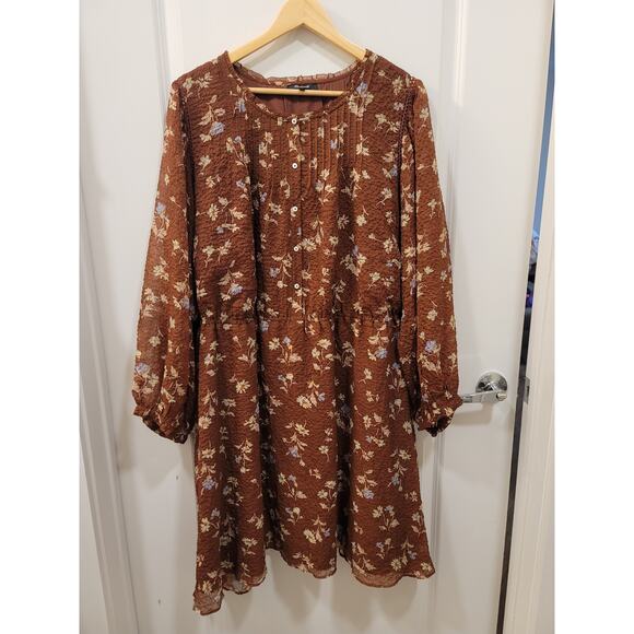 Madewell Brown Floral Print Long Sleeve Dress - Picture 2 of 11